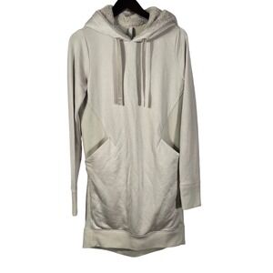 Athleta Sweatshirt Hoodie Dress Beige Long Sleeve Thumbholes Fleece Hood ‎ ST